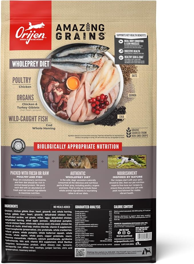 ORIJEN Amazing Grains™ Fit & Trim Dry Dog Food Recipe, 22.5lb - PAWPICO