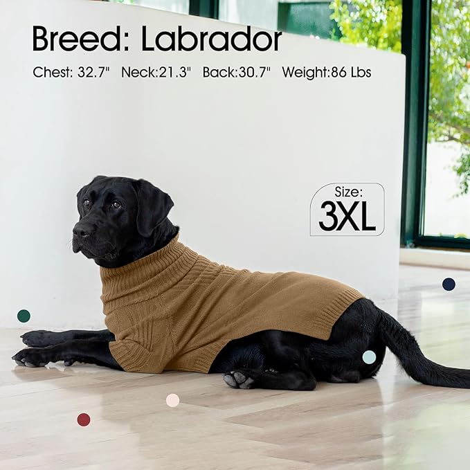 IECOii XXL Dog Sweater,Knit Big Dog Sweater Christmas,Pet Turtleneck Doggy Sweatshirt for Extra Large Dogs boy Girl,Large Size Dog Cold Weather Outfit English Bulldog Clothes for Winter,(Camel XXL) - PAWPICO
