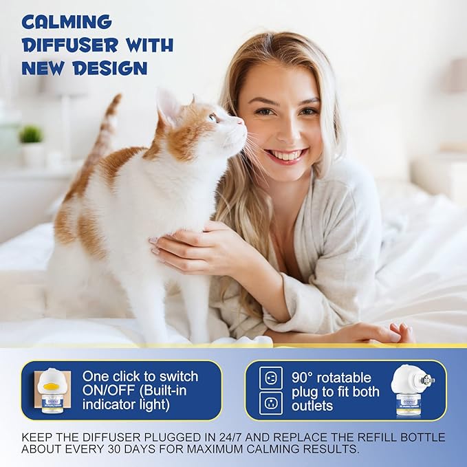 Cat Calming Pheromone Diffuser, Cat Calming Pheromones to Reduce Stress, Spraying & Scratching, 2 in 1 Cat Calming Starter Kit- 1Pack PAWPICO