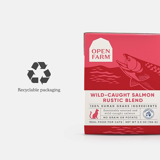 Open Farm Wild-Caught Salmon Blend Wet Cat Food, Complete Meal or Food Topper with Responsibly Sourced Meat and Superfoods Without Artificial Flavors or Preservatives, 5.5 oz, Pack of 12 Boxes - PAWPICO
