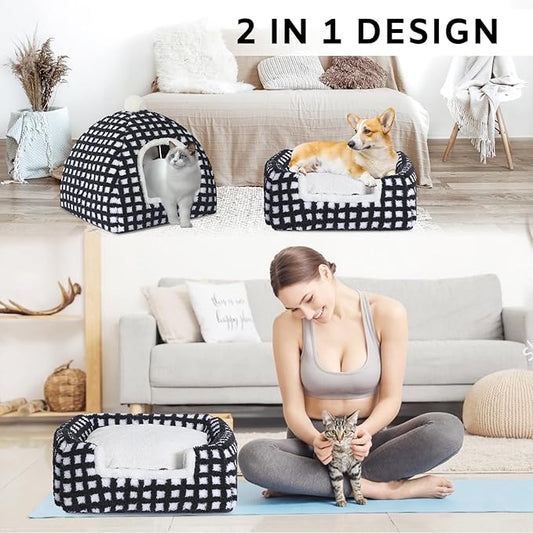 Cat Bed Cave for Indoor, Suitable for Cat Dome Bed, Hideaway Bed for Indoor Cats with Removable Mattress for Kittens.Cat Tent House for Dual Use (XL:17"x17") - PAWPICO
