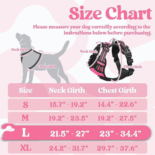rabbitgoo Dog Harness for Large, No Pull Pet Harness with 3 Buckles, Adjustable Soft Padded Pooch Vest with Instant Control Handle, Easy Walking Reflective Pet Vest for Large Dogs, Rose Pink, L rabbitgoo