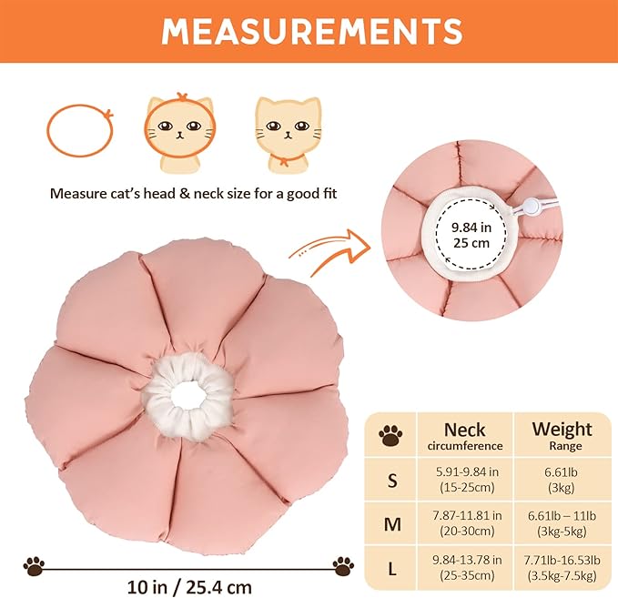 Avont Cat Cone Collar Soft, Adjustable Recovery E Collar Alternative for Cats Kittens Puppies, Elizabethan Neck Cone of Shame to Prevent Licking Biting After Surgery Protect Wounds -Pink(S) Avont