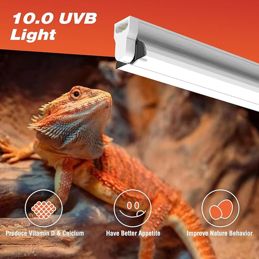 Hypool T5 UVB Reptile Light Fixture Including 2 Pack Bulbs HO 24W Reptile Amphibian Habitat Lighting Combo Kit with 22'' 10.0 UVB UVA Bulb Desert Pet Habitat Lamp (24W-Fixture-Combo) Hypool