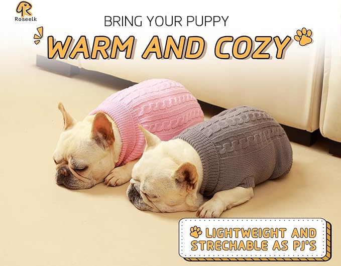 2 Pack Dog Sweaters for Small Dogs - Puppy Medium Warm Clothes in Winter, Turtleneck Pullover Design for Boy Girl Pet, Doggie, Cat, Kitten Chihuahua Bulldog Pug Beagles (M, Grey, Pink) - PAWPICO