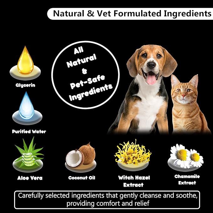 Hanu Ear Finger Wipes for Dogs & Cats Gently Remove Dirt, Wax & Debris - Relieve Ear Itching & Discomfort, Sooths & Deodorizes - All Natural Ingredients - Vet Recommended - 50 Count Hanu
