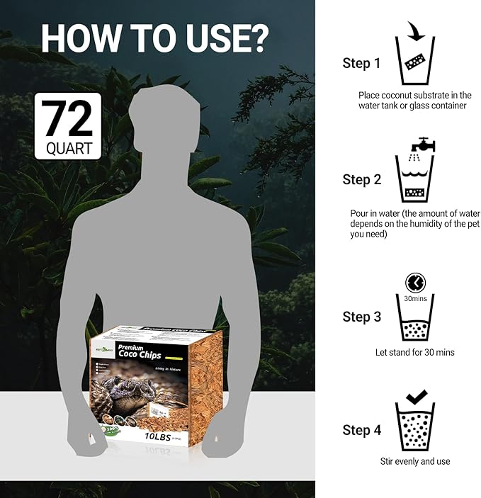 REPTI ZOO 72 Quart Reptiles Coconut Chip Substrate, Coco Husk Reptiles Bedding for Ball Python, Snakes, Geckos, Lizards, Tortoises, Frogs | Terrarium Tanks Substrate REPTIZOO