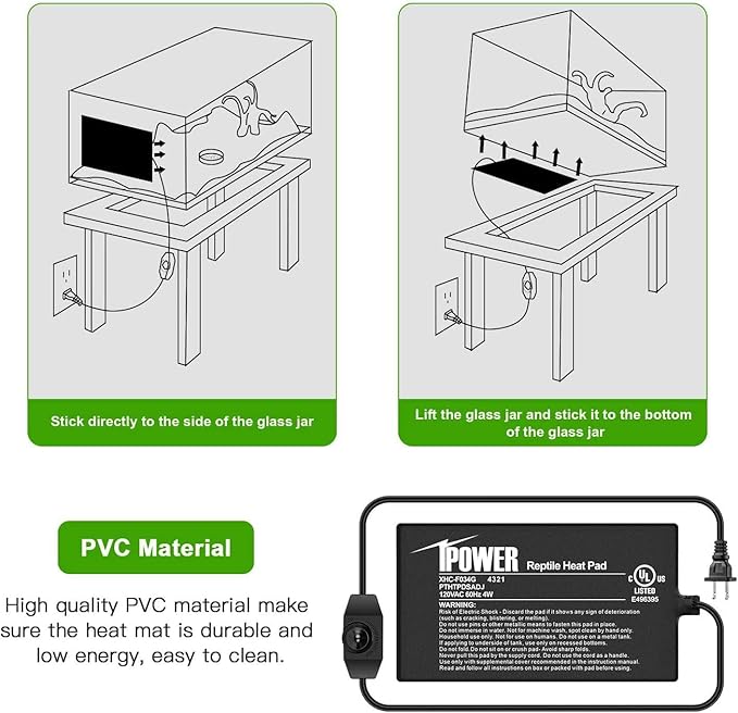 iPower 4 by 7 Inch Reptile Heating Pad with Temperature Adjustable Controller Knob, Under Tank Warmer Terrarium Heat Mat for Reptiles and Amphibians iPower