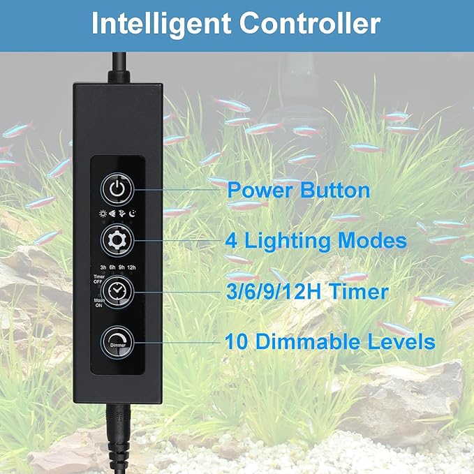 Full Spectrum LED Aquarium Light 48W, 48''-55'' Adjustable Fish Tank Lights Auto on/Off with Timer Dimmable for Freshwater Plants, 4 Natural Modes Aquarium Plant Light Danhh