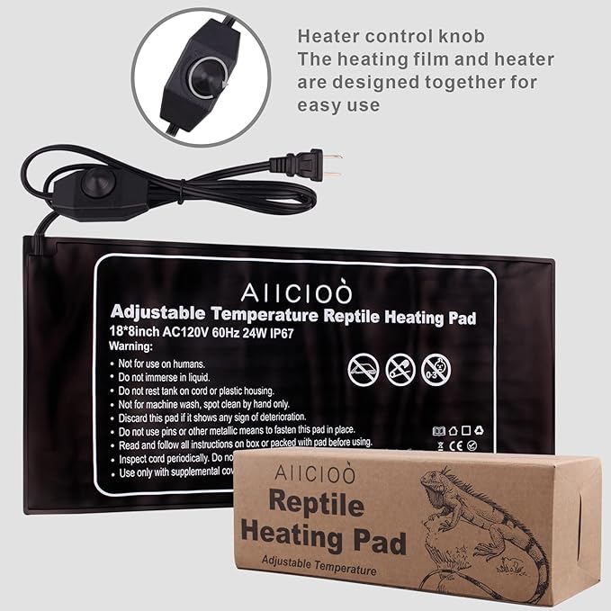 Aiicioo Reptile Heating Pad 24W - Reptile Heat Mat Pad for Bearded Dragon Leopard Gecko Hermit Crab Heater for 40 Gallon Reptile Tank AIICIOO