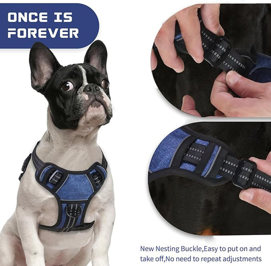 BUMBIN Dog Harness for Large Dogs, No Pull Adjustable No Choke Pet Vest with Dog Leash Fit Smart Reflective Pet Walking Harness for Training Easy Control Soft Handle Denim Blue XL BUMBIN