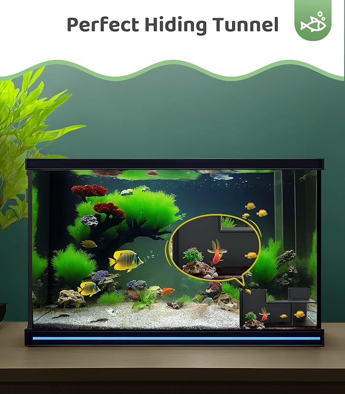 Creative Aquarium Decor - Aquarium Cave Hideout 360° Viewing, Interesting Aquarium Tunnel with 2 Entrances, Fish Tunnel for Aquarium, Shrimp Cave for Aquarium, Fish Tank Decorations Hideout PAWPICO