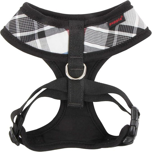 Puppia Junior Over-The-Head Dog Harness Checkered Pattern No Choke No Pull Adjustable Chest Belt Walking Training for Small and Medium Dog, Black, X-Large PUPPIA