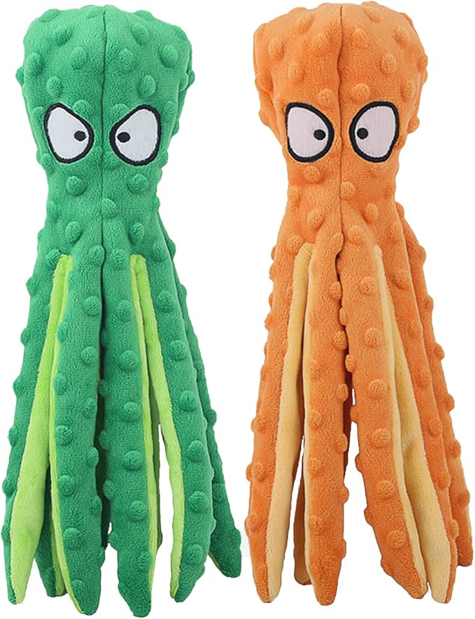 HGB Squeaky Dog Toys, Octopus No Stuffing Crinkle Plush Dog Toys to Keep Them Busy, Interactive Dog Chew Toys for Puppy Teething, Large Dog Toys for Large Medium Small Breeds, Pet Toys, 2 Pack - PAWPICO