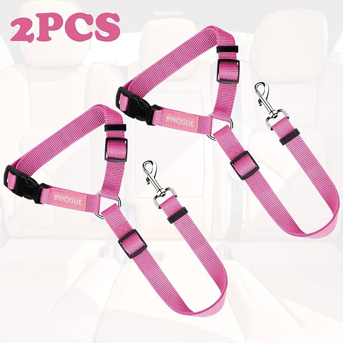 BWOGUE 2 Packs Dog Cat Safety Seat Belt Strap Car Headrest Restraint Adjustable Nylon Fabric Dog Restraints Vehicle Seatbelts Harness BWOGUEPetHome