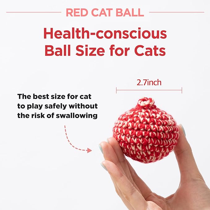JAYU PET Red Cat Ball - Catnip Inside Cat Toy, Handmade Silvervine Ball Toys, Cat Toys for Indoor Cats, Interactive Matatabi Cat Ball Toy, Feline Kitten Toys, Cat Gifts (2.7 inch) - PAWPICO
