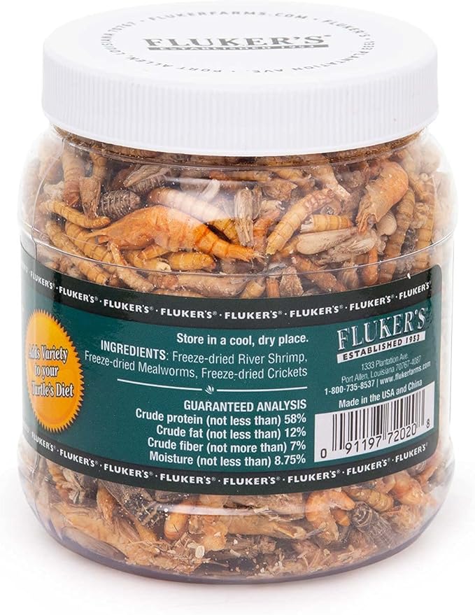 Fluker's Medley Treat for Aquatic Turtles, River Shrimp, Mealworms, and Crickets, 1.5 oz Flukers