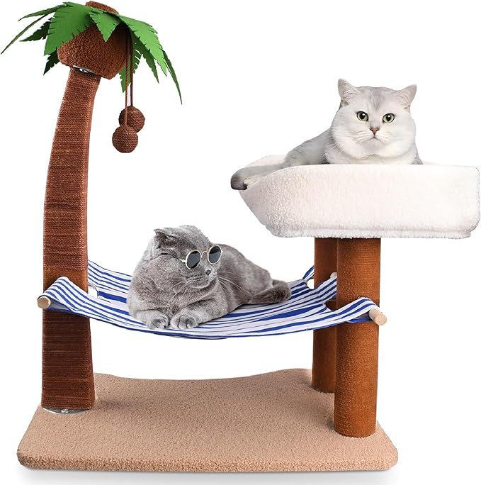 Cat Scratch Post with Hammock,29.5 Inches Tall Cat Scratcher with Cat Bed for Indoor Cats,Sisal Rope Cat Tree Scratching Post Tall with Hanging Ball for Small Cat Kitten - PAWPICO