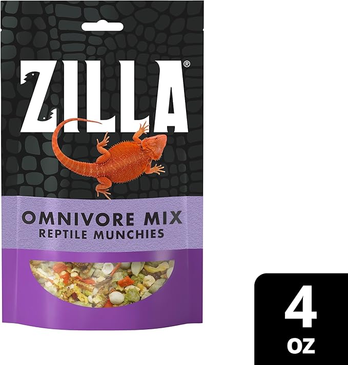 Zilla Reptile Munchies, Omnivore Mix, Dehydrated and Sun Dried Vegetables and Insects, Natural Ingredients, Resealable Bag 4 oz. Zilla