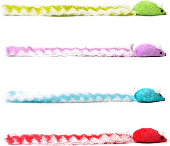 CHIWAVA 4 Packs 15 Inch Long Soft Plush Cat Toys Mice with Rattle Rustle Sound Small Mouse Activity Interactive Toy - PAWPICO
