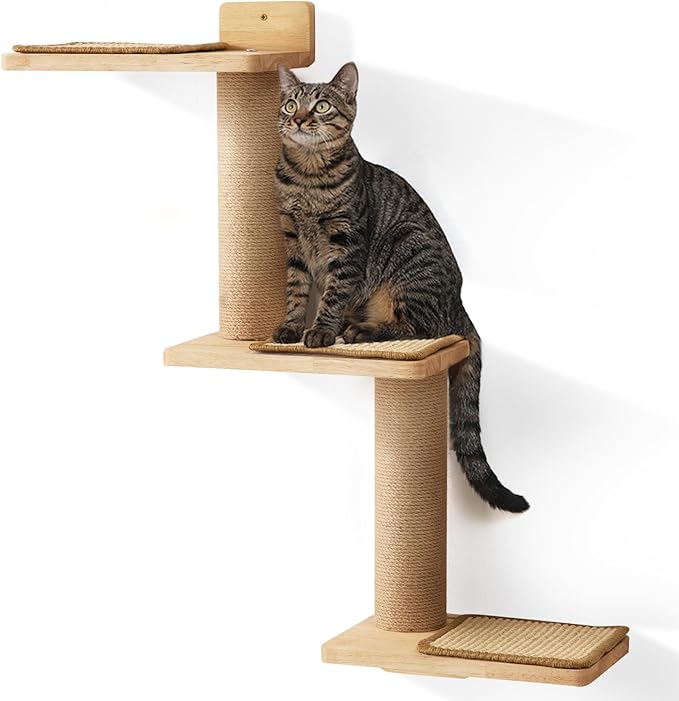FUKUMARU Cat Wall Shelves, 3 in 1 Transformable Cat Scratching Post Wall Mounted, DIY Cat Wall Jungle and Cats Perch Platform Supplies, Suit for Cats Climb, Play, Nap, Scratch - PAWPICO