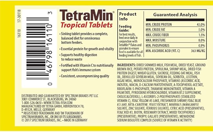 Tetra TetraMin Tropical Tablets 1.69 Ounces, Nutritionally Balanced Fish Food For Bottom Feeders Tetra