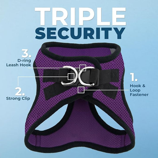 Voyager Step-in Air Dog Harness - All Weather Mesh, Reflective, No Pull Harness for Small, Medium Dogs, Cats - Secure with Hook & Loop Fastener, Buckle, Double D-Rings - Purple/Black Trim, XL BestPetSuppliesLLC