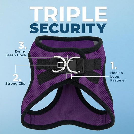 Voyager Step-in Air Dog Harness - All Weather Mesh, Reflective, No Pull Harness for Small, Medium Dogs, Cats - Secure with Hook & Loop Fastener, Buckle, Double D-Rings - Purple/Black Trim, M BestPetSuppliesLLC