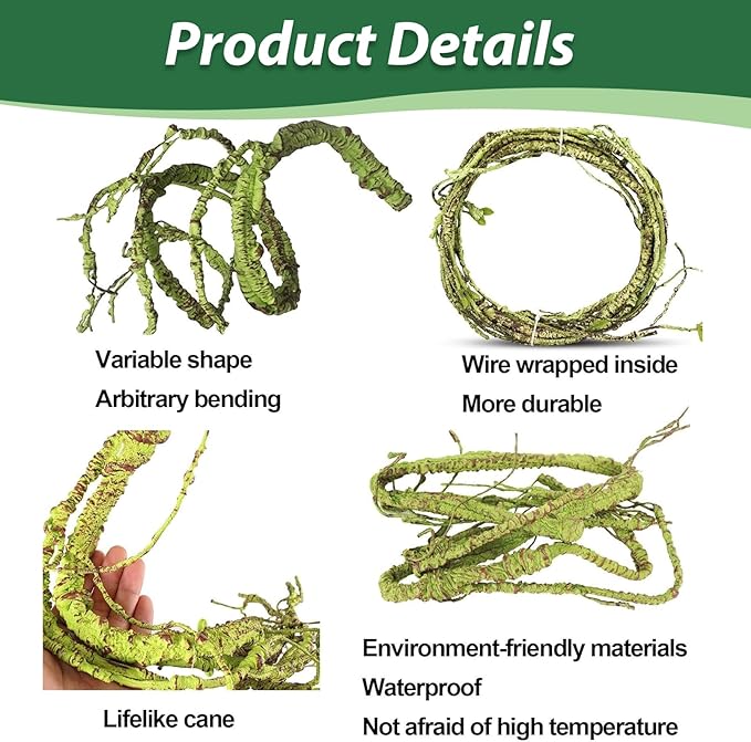 PINVNBY PIVBY Flexible Bend-A-Branch Jungle Vines Pet Habitat Decor Reptile Plants Terrarium for Lizard, Frogs, Snakes and More Reptiles Climbing (Fat: 43.31 x 0.79 Inch) PINVNBY