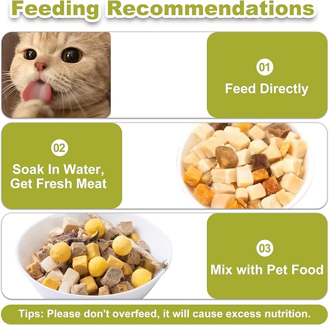 Freeze Dried Chicken Duck Salmon Cube - Cat Dog Dices Food Treats 5 in 1 Raw Egg Yolk High Protein Snacks Easy Digestion Pet Food No Fillers Preservatives or Additives for Training(5 OZ) - PAWPICO