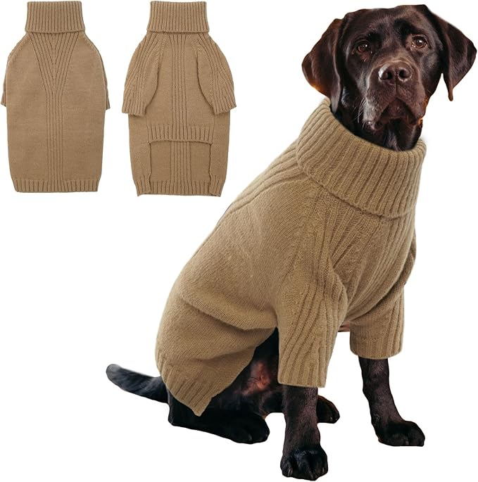 IECOii XXL Dog Sweater,Knit Big Dog Sweater Christmas,Pet Turtleneck Doggy Sweatshirt for Extra Large Dogs boy Girl,Large Size Dog Cold Weather Outfit English Bulldog Clothes for Winter,(Camel XXL) - PAWPICO