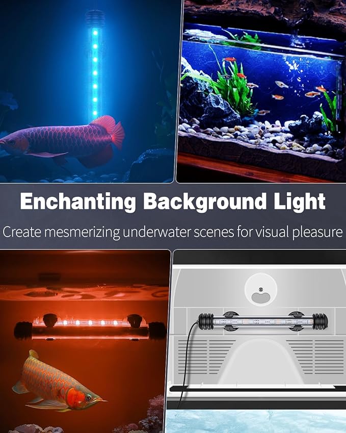 Pawfly 1.8 W Aquarium LED Light 7.5 Inch Underwater Fish Tank Light with Timer Auto On/Off Fish Tank Background Light with 8 Lighting Modes Submersible Multi-Colored Tube Light for Decoration Pawfly