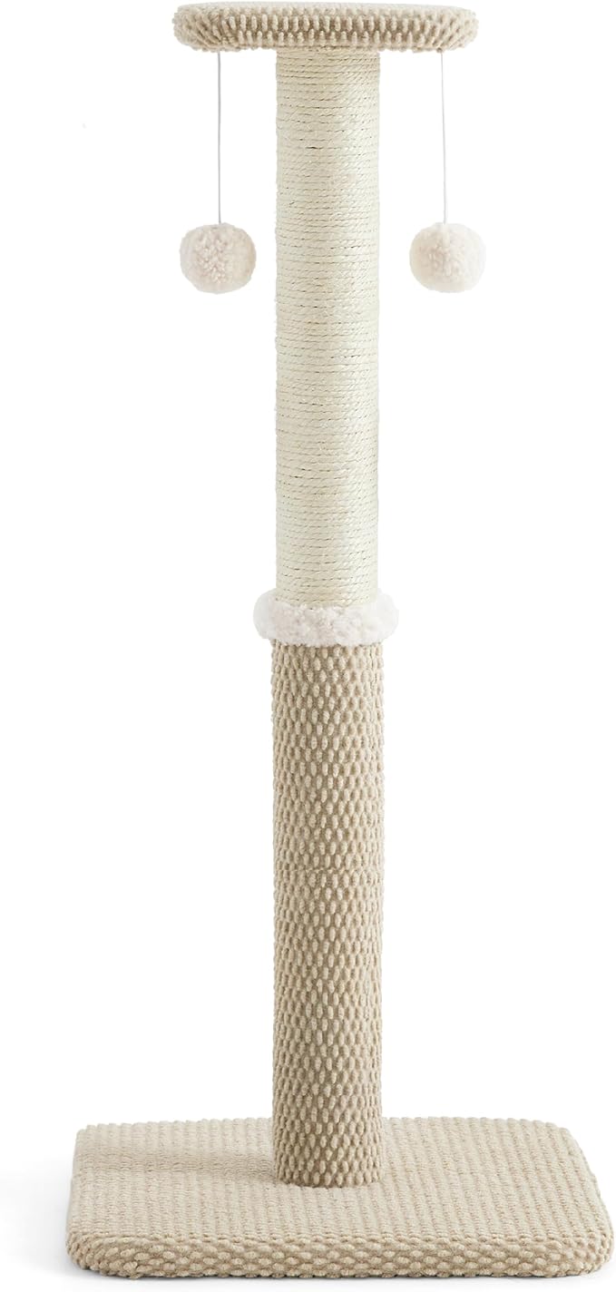 Lesure 34" Tall Cat Scratching Post - Premium Sisal Rope Highly Resistant Carpet Scratching Posts for Indoor Cats Adults, Sturdy Large Cat Scratch Pole with Hanging Ball, Beige(34 inch) - PAWPICO