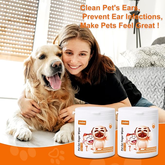 100Pcs Dog Ear Wipes Finger, Dog Ear Cleaner Wipes for Dogs and Cats, Pet Ear Wipes, Soft & Easy Otic Cleaning Pads, Remove Wax, Dirt & Stop Smelly, Itchy, Non-Irritating yadee