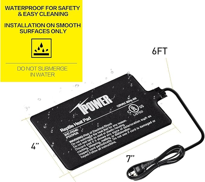 iPower 4X7 Inch Reptile Heat Pad Under Tank Heater Terrarium Warmer Heating Mat and Digital Thermostat Controller for Turtles Lizards Frogs and Other Small Animals iPower