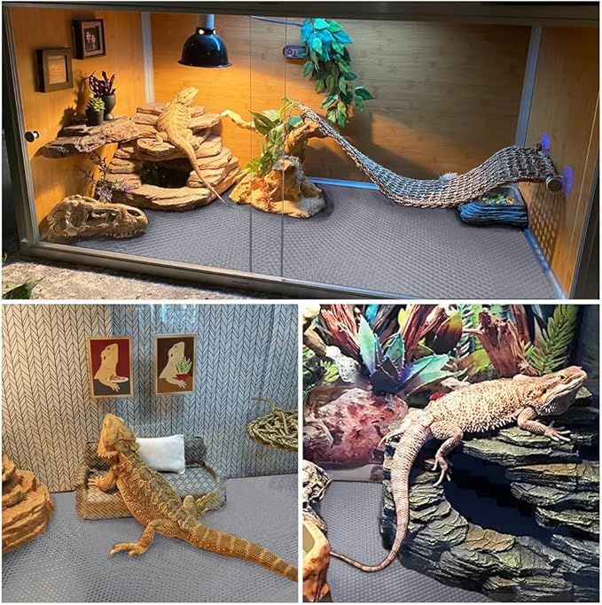 Reptile Carpet, Reptile Mat, Bearded Dragon, Leopard Gecko Substrate,Bearded Dragon Tank Flooring, Snake,Tortoise Bedding, Bearded Dragon Tank Accessories (18"X 79", 3 PCS,Grey Thicker Mat) TCYPUHL