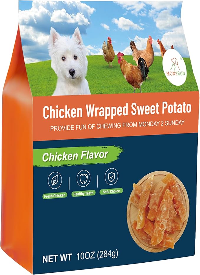 MON2SUN Dog Treats Rawhide Free Chicken Wrapped Sweet Potato Dog Snacks, Gluten & Grain Free Dog Treats for Puppy and Small Dogs, (Chicken, 10 Ounce -Pack of 1) - PAWPICO