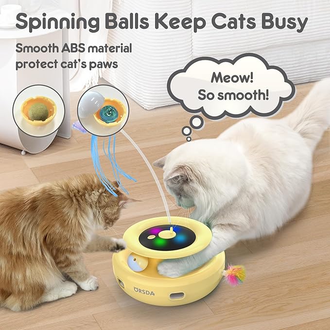ORSDA Cat Toy, 3-in-1 Automatic Cat Toys for Indoor Cats, Electronic Whack a Mole, Fluttering Butterfly,Track Balls Kitten Toy, Rechargeable Power Interactive Feather Toys for All Breeds - PAWPICO