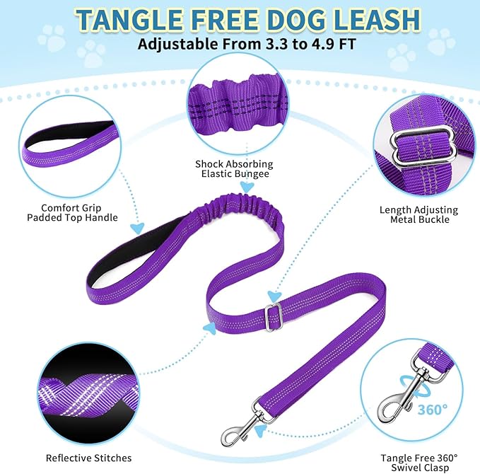 SlowTon No Pull Small Dog Harness and Leash Set, Puppy Soft Vest Harness Neck & Chest Adjustable, Reflective Lightweight Harness & Anti-Twist Pet Lead Combo for Small Medium Dogs (PU-Front Clip, XXS) SlowTon