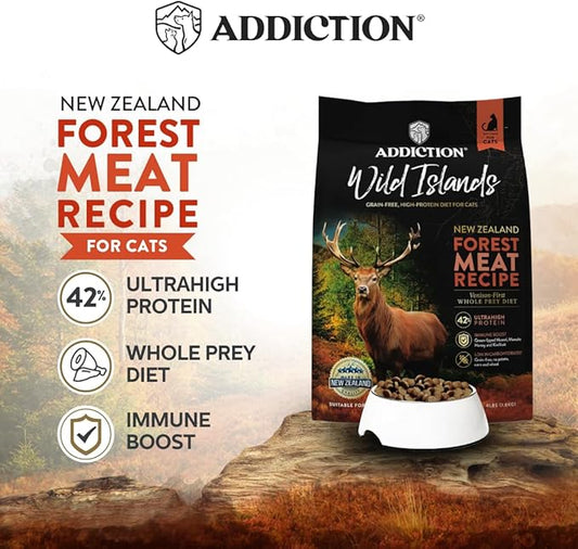 Addiction Wild Islands Forest Meat Dry Cat Food, Premium Venison Recipe with High-Protein & Grain-Free Formula for Primal Cat Nutrition - 4lbs - PAWPICO