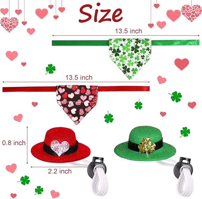 4 Pcs Bearded Dragon Valentine’s Day St. Patrick’s Day Costumes, Lizard Valentines St Patricks Hats Bandanas Outfits for Bearded Dragon Lizard Hamster Guinea Pig Small Animal JOTFA