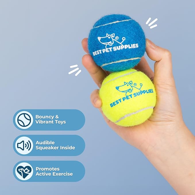 Best Pet Supplies Squeaky Tennis Toys for Dogs, 8-Pack, Heavy-Duty Interactive Pet Toys for Throwing and Fetching, Supports Exercise and Natural Behavior Training, Durable - Medium - PAWPICO