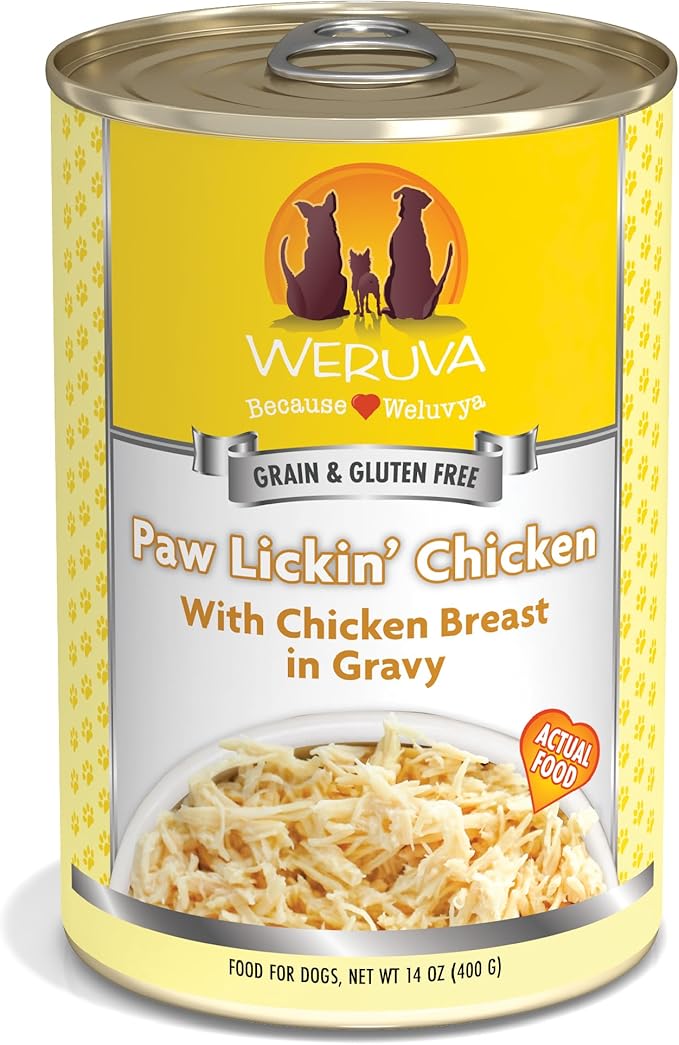 Weruva Classic Dog Food, Paw Lickin’ Chicken with Chicken Breast in Gravy, 14oz Can (Pack of 12) - PAWPICO