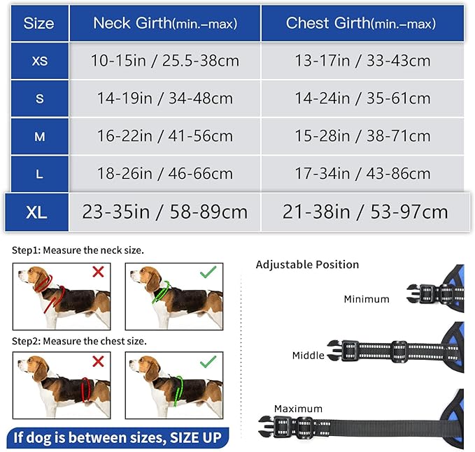 Timos Dog Harness for Large Dog, No Pull Service Vest with Reflective Strips and Control Handle,No Choke Dog Harness with 2 Metal Rings for Easy Walking,Outdoor Training,Blue, XL Timos