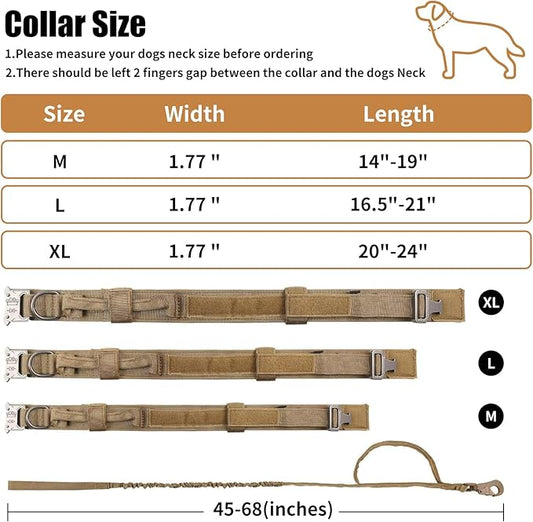 Tactical Dog Collar Leash Set, Adjustable Military Training Nylon Collar Dog Training with Control Handleand Metal Buckle, Dog Collar for Medium Large Dogs (Brown,XL) ANTSWISH