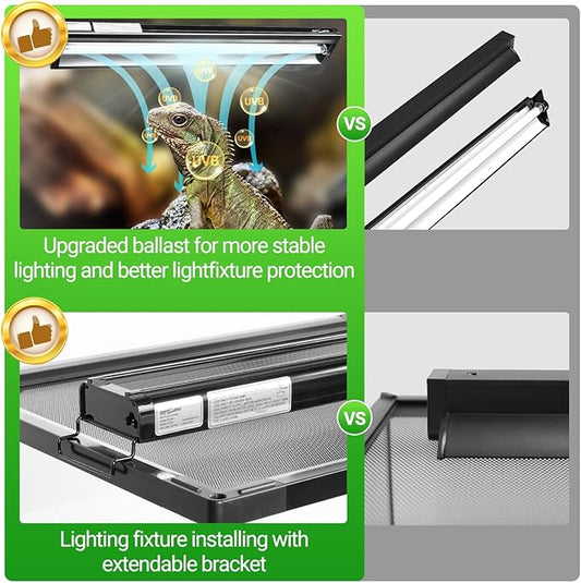 REPTI ZOO UVB Reptile Light, New Version T5 HO UVB Lighting Combo Kit, Reptile Terrarium Hood with 10.0 UVB Tube Bulb, Reptile Light Fixture 8W-12Inch REPTIZOO