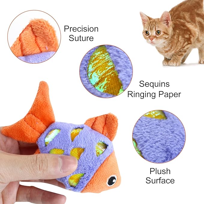 Andiker Cat Catnip Toys, 2pcs Small Cat Fish Toys with Crinkle Shine Ring Paper to Make Sound to Catch Your Cats Eyes and for Your Cats to Chew and Catch Interactive Cat Toys for Indoor Cat (2pc) - PAWPICO
