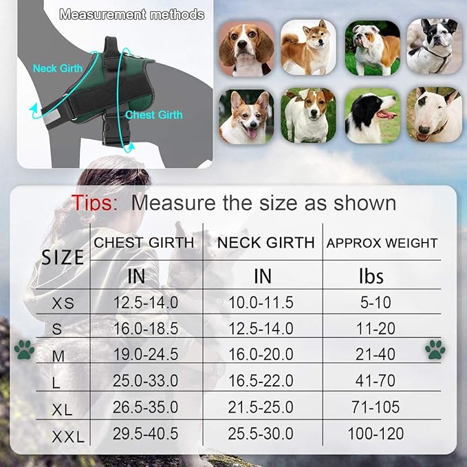 Bolux Dog Harness, No-Pull Reflective Dog Vest, Breathable Adjustable Pet Harness with Handle for Outdoor Walking - No More Pulling, Tugging or Choking (Dark Green, M) Bolux