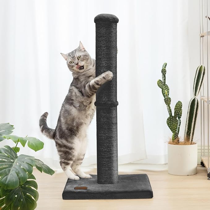 34inch Cat Scratching Post with Natural Sisal Rope 4.3Inch Large Diameter Scratcher Post Tree for Indoor Cats Black - PAWPICO