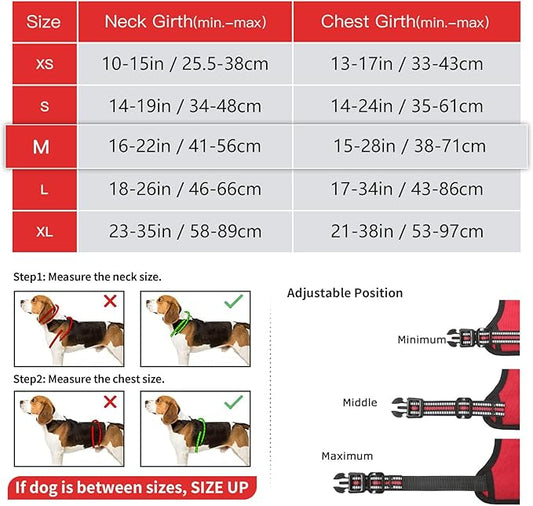 Timos Dog Harness Medium Sized, No Pull Dog Harness with Neck Lockable Snap,No Choke Front Clip Dog Reflective Harness,Adjustable Metal Rings 3 Buckles,Easy Control Handle for Medium Dogs Red M Timos
